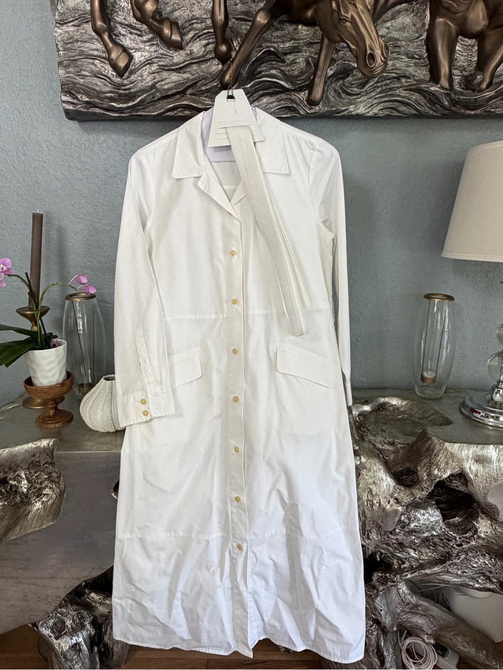 Banana Republic White Cotton Poplin Summer Midi Shirt Dress